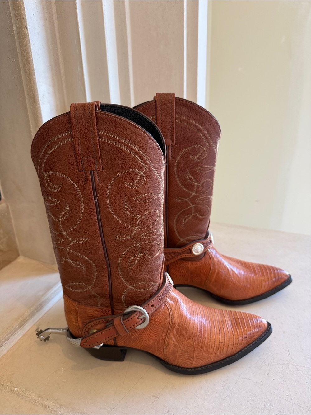 Vintage Tony Lama Handcrafted Genuine Teju Lizard Cowboy Boots + Harness 8.5B